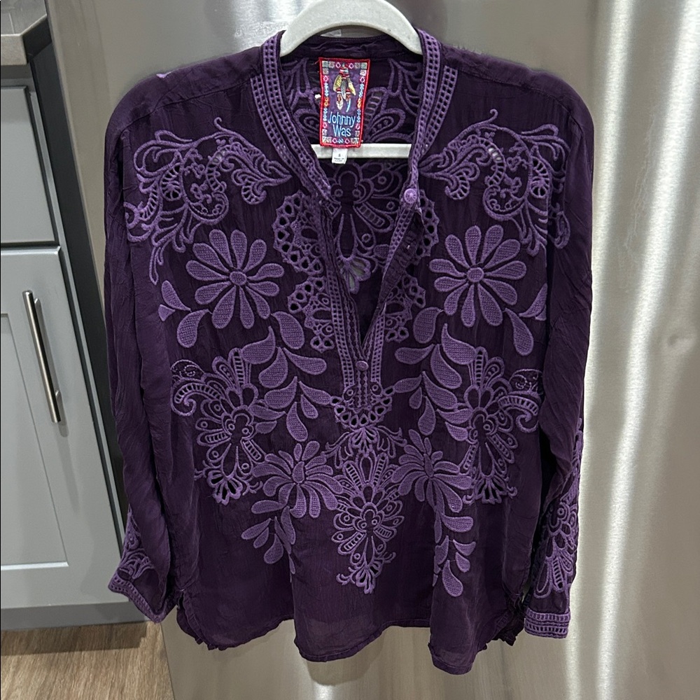 Johnny Was Deep Purple Floral Blouse